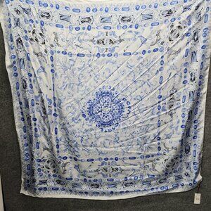 Chanel CC 100% Silk Square Scarf Stole‎ White Blue Women's Rare Italy NWT